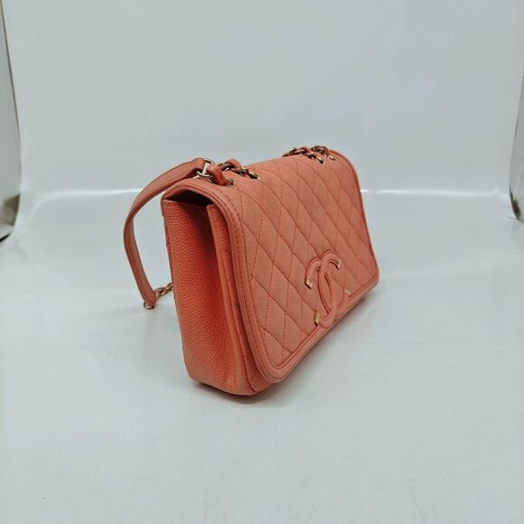 Chanel Women Cc Filigree Small Flap Caviar Leather Crossbody Bag Pink - Picture 3 of 9